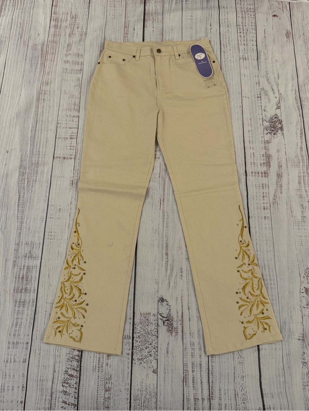 DG2 by Diane Gilman Women's Size 12 Tan Bootcut Embroidered Embellished Pants